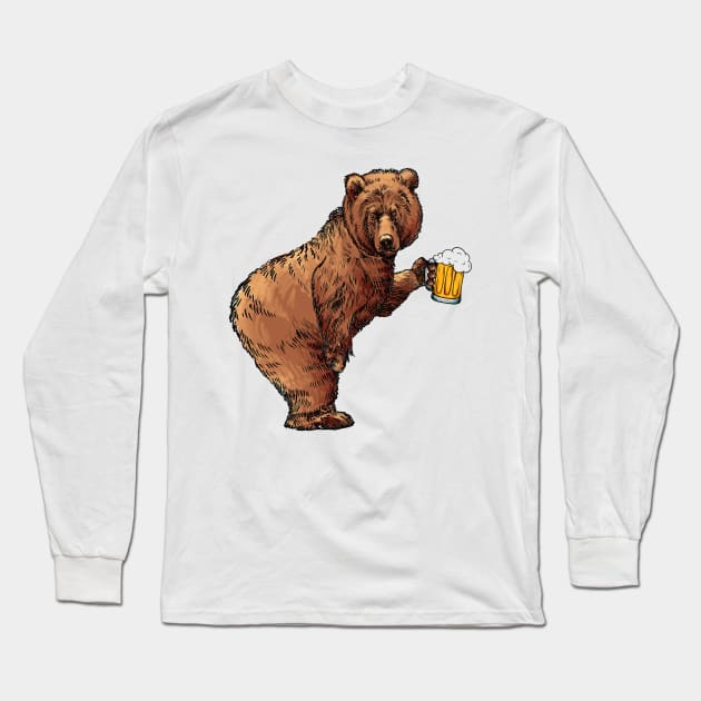 Bear Drink Beer Long Sleeve T-Shirt by Sunset beach lover